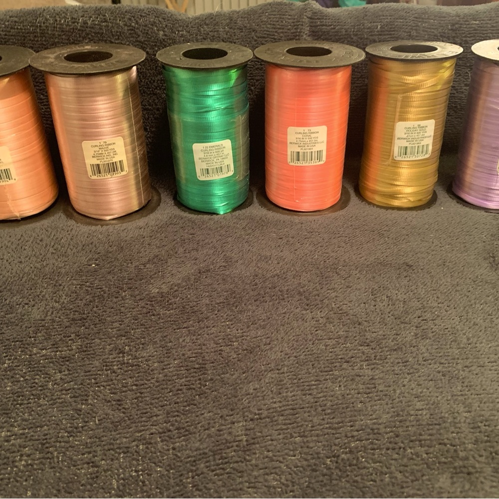 Curling Ribbon-3/16” x 500 yds Melon, Mauve, Emerald, Gold, Lavender and Coral